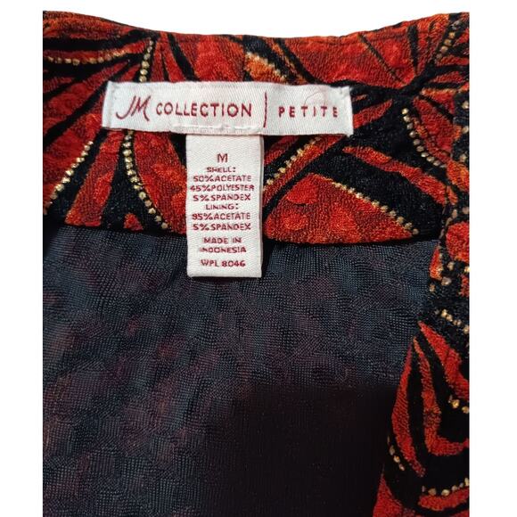 JM COLLECTION Dressy Blouse Top Jacket Combo Petite M Slinky Floral Gold Event - Picture 5 of 9